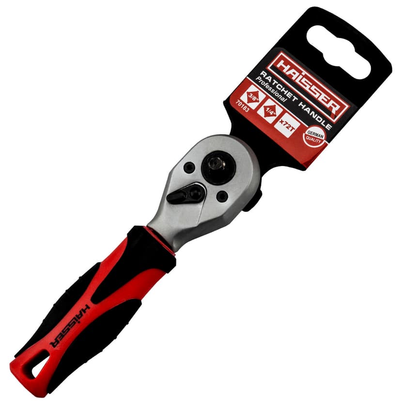 (70183) Ручка-тріскачка двостороння 3/8" і 1/4" 72зубці з підв HAISSER