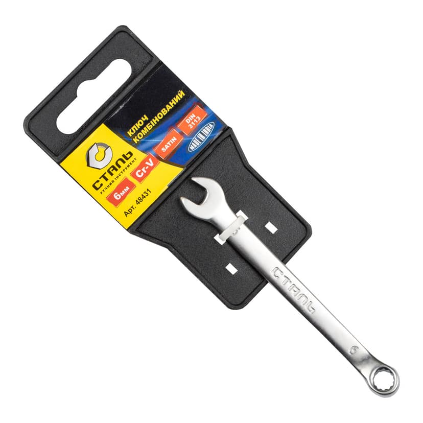 (48431) Ключ комбінований Cr-V Satin 6мм з підвіскою СТАЛЬ