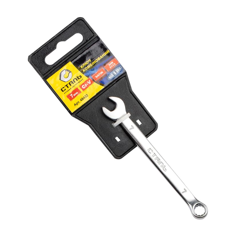 (48432) Ключ комбінований Cr-V Satin 7мм з підвіскою СТАЛЬ