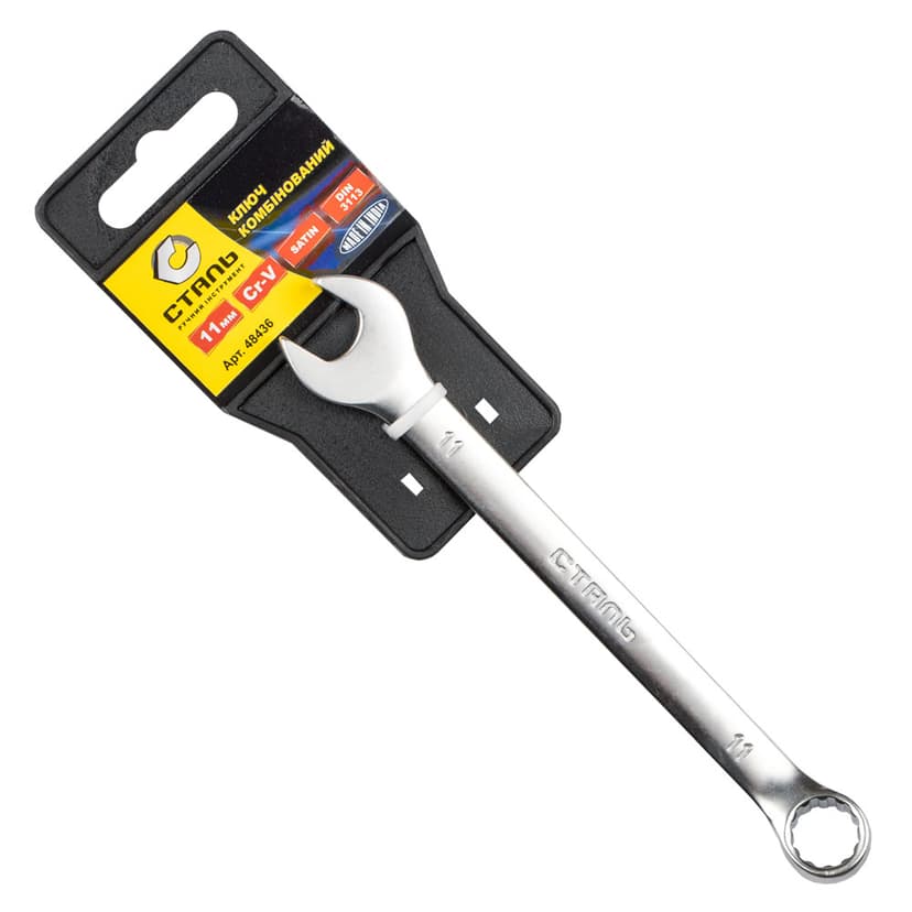 (48436) Ключ комбінований Cr-V Satin 11мм з підвіскою СТАЛЬ