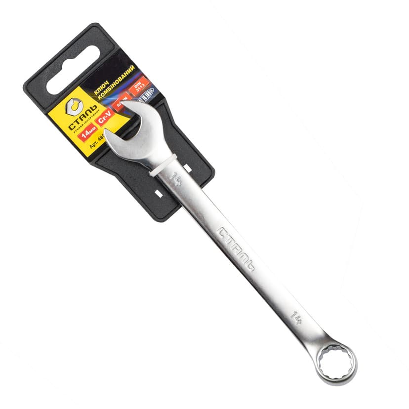 (48439) Ключ комбінований Cr-V Satin 14мм з підвіскою СТАЛЬ