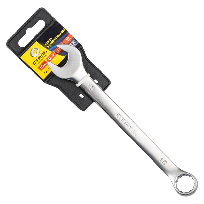 (48440) Ключ комбінований Cr-V Satin 15мм з підвіскою СТАЛЬ