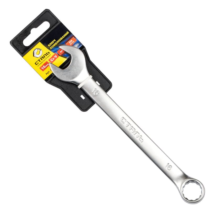 (48441) Ключ комбінований Cr-V Satin 16мм з підвіскою СТАЛЬ