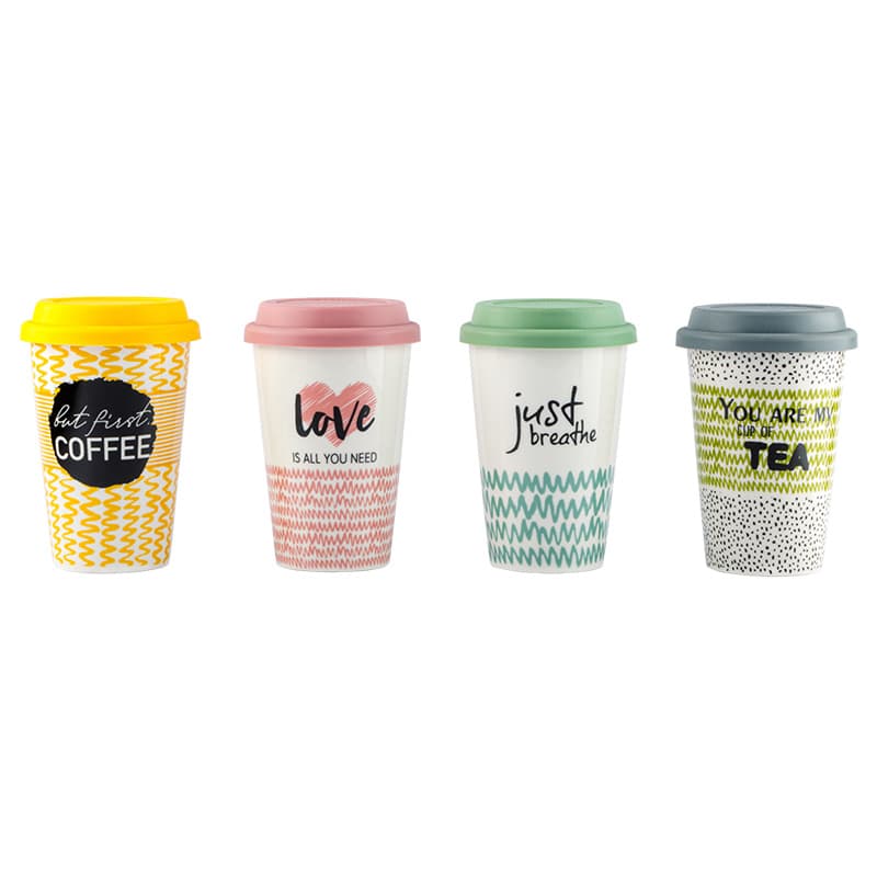 VT-C-63390/1 Чашка Кольорова з силік.кришкою в коробці, Vittora 390мл