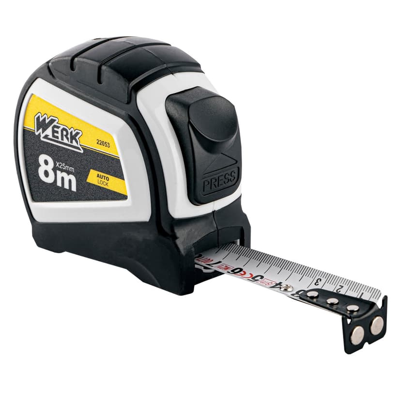 (22053) 8мх25мм рулетка прогум. корп., автост., магніт WERK