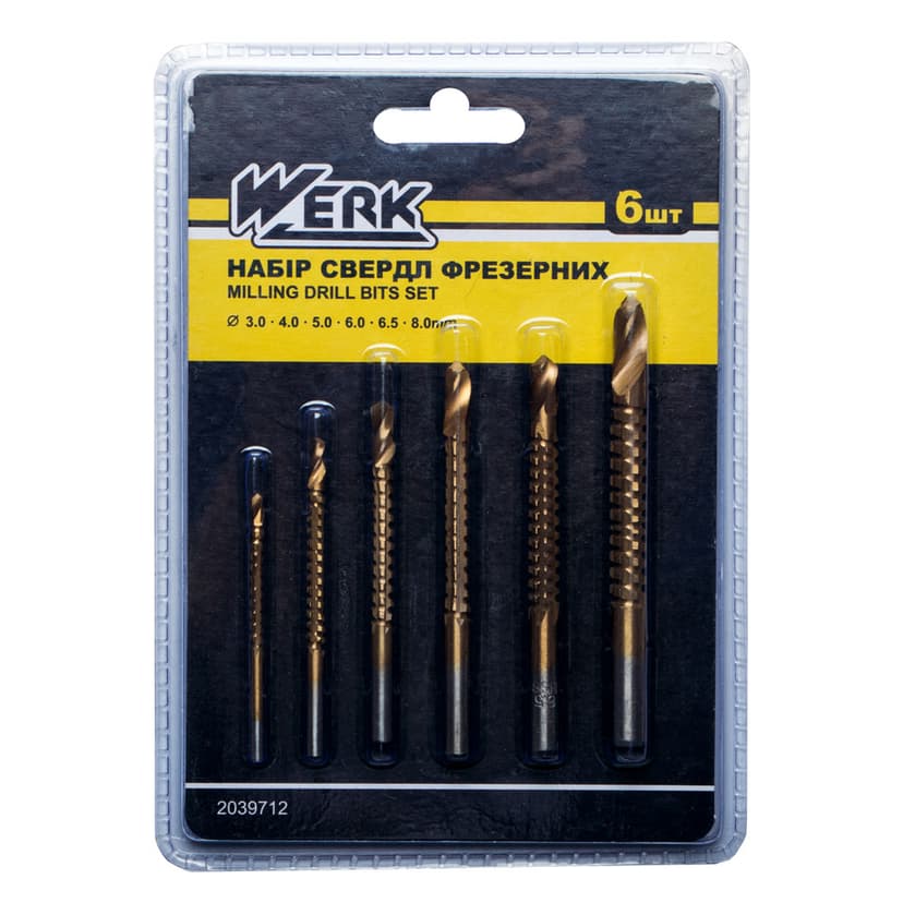 Набір фрезерних свердл (WERK) 6 шт.(3, 4, 5, 6, 6.5, 8 мм) 2039712