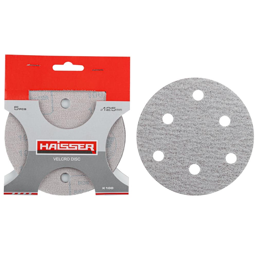 Круг шліфувальний самоклеючий з отв. - 125мм, k 100, н-р 5шт (HAISSER) — фото 1
