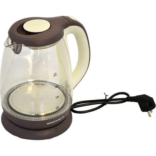 Електрочайник Скло - EKP-2315GE, 1,8л, 1800Вт, біло-коричневий, диск (GRUNHELM)