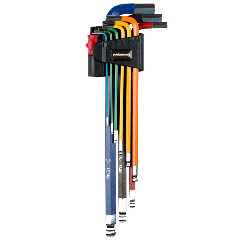 (48116) Набір Г-подібних ключів HEX екстра-дов.шар.9 од.S2,1,5-10мм HAISSER