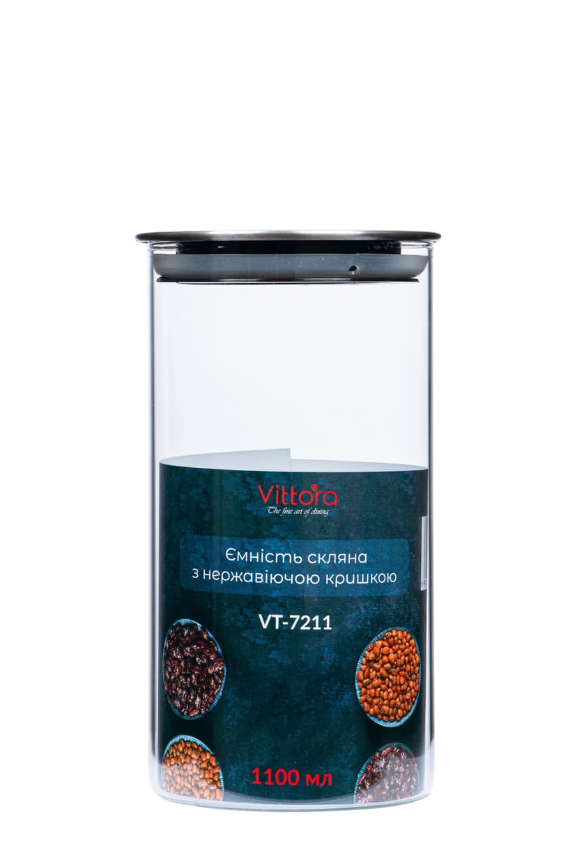VT-7211 Ємність скляна з нержавіючою кришкою Vittora, 1100 мл