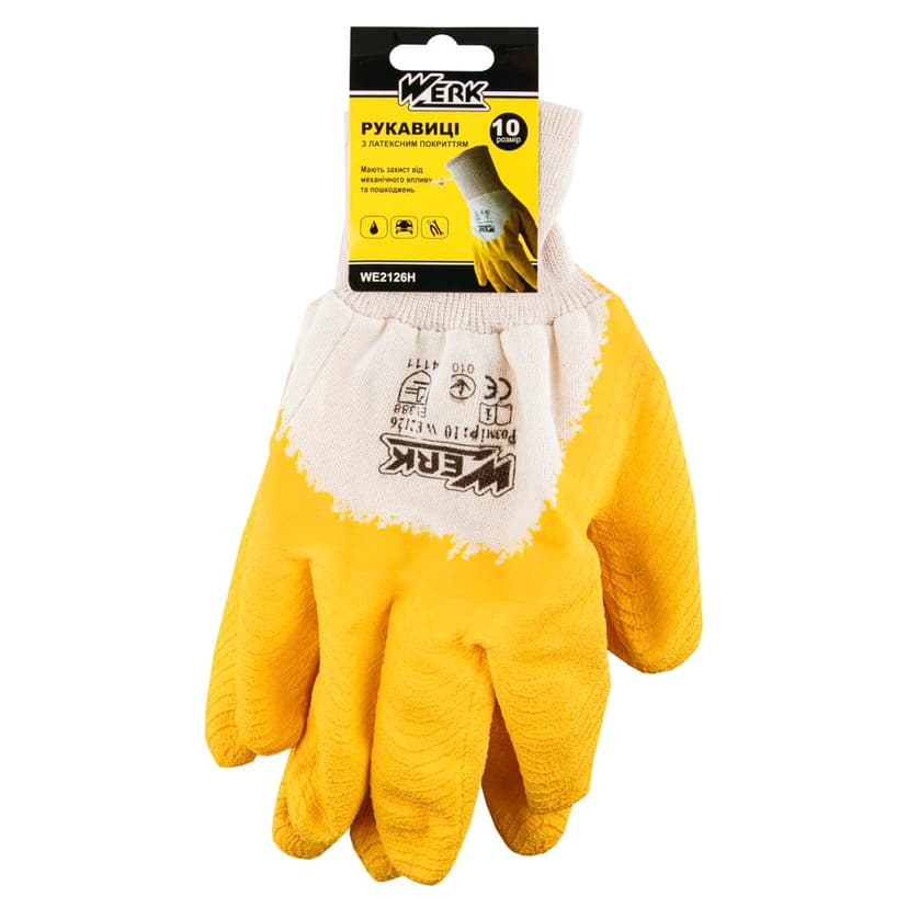 (WE2126H) Рукавички трикотажні з жовтим ребристим латексним покриттям WERK з підв.