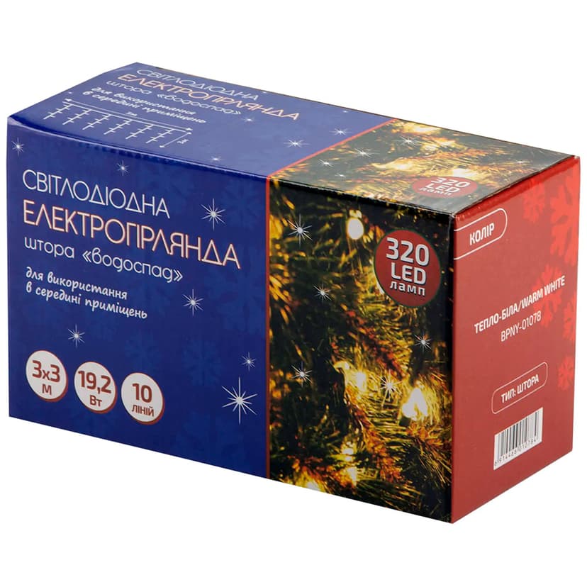 Електрогірлянда LED - штора "водоспад", тепло-біла, 320LED 3Мх3М, 220V, 19.2W (BPNY)