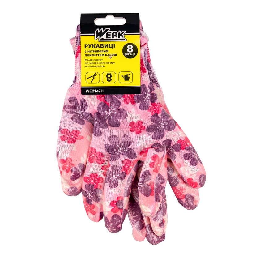 (WE2147H) Рукавички робочі (сад-город) з нітриловим покриттям рожеві WERK з підв.