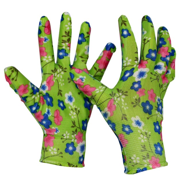 (WE2146) Рукавички робочі (сад-город) з нітриловим покриттям зелена квітка WERK