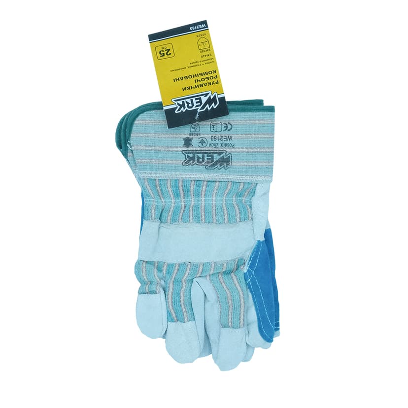 (WE2160) Рукавички комбіновані шкіра+тканина, посилена манжета крага WERK