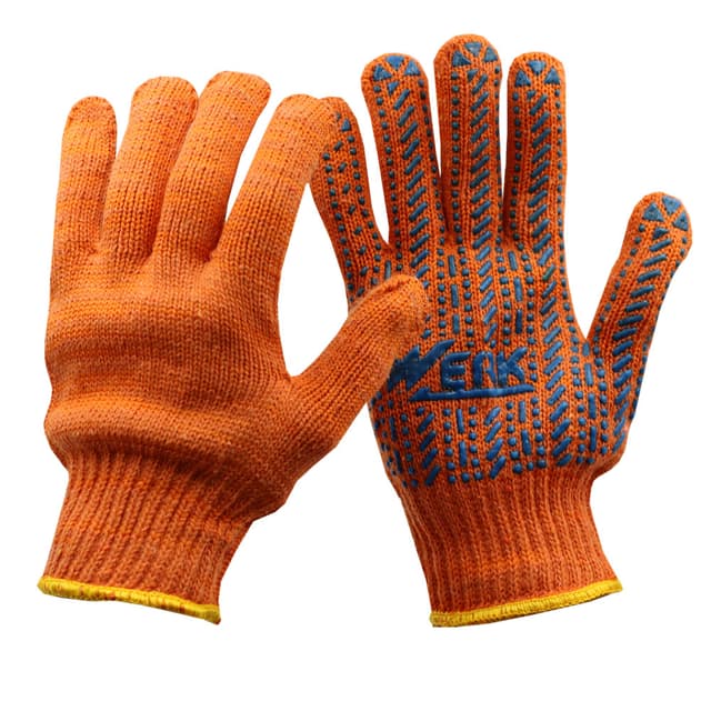 (WE2154) Рукавички ХБ помаранч., синій ПВХ малюнок WERK