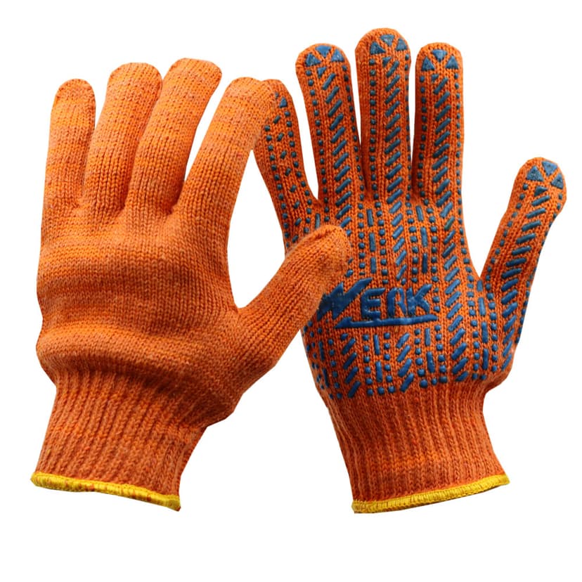 (WE2154) Рукавички ХБ помаранч., синій ПВХ малюнок WERK