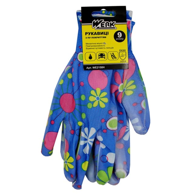 (WE2158H) Рукавички ПЕ (сад-город) з поліуретановим покриттям сині WERK з підв.