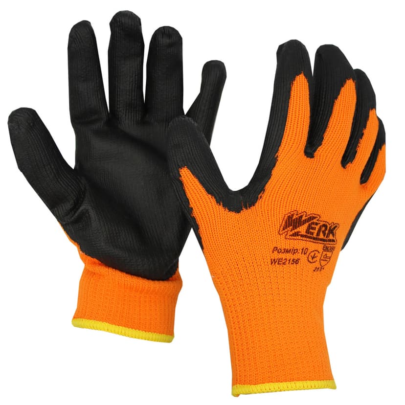 (WE2156) Рукавички ПЕ помаранчеві, з чорним гладким латексним покриттям WERK