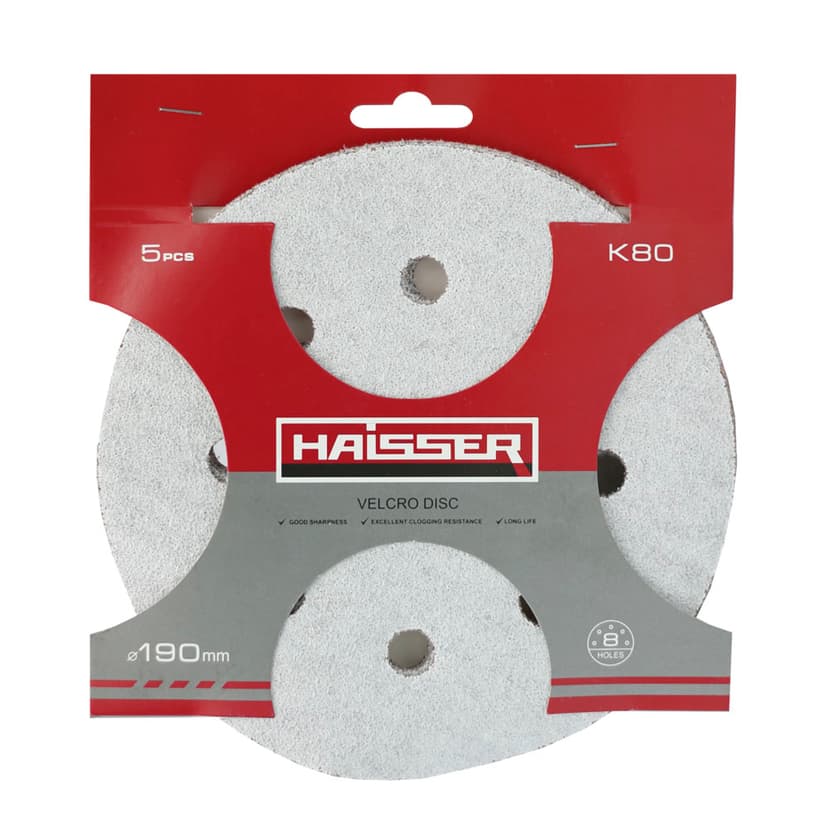 Круг шліфувальний самоклеючий з отв. - 190мм, k 80, н-р 5шт (HAISSER)