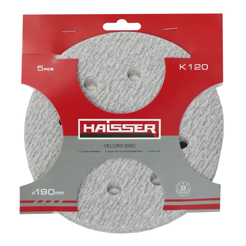 Круг шліфувальний самоклеючий з отв. - 190мм, k 120, н-р 5шт (HAISSER)