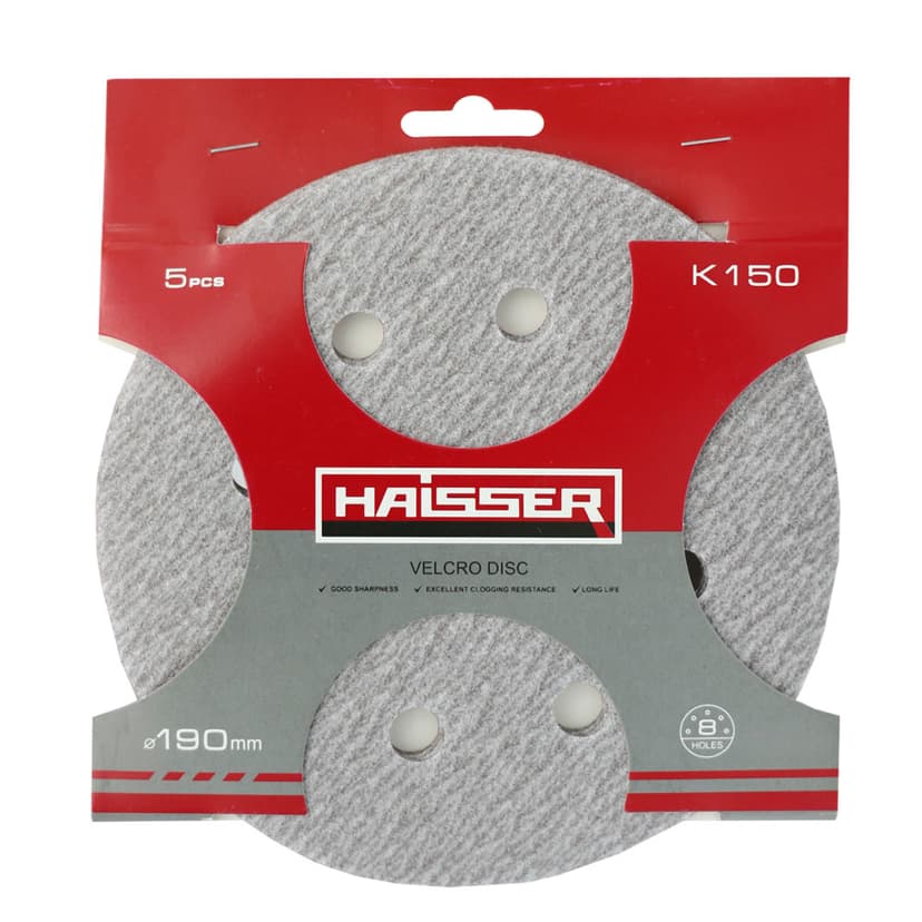 Круг шліфувальний самоклеючий з отв. - 190мм, k 150, н-р 5шт (HAISSER)