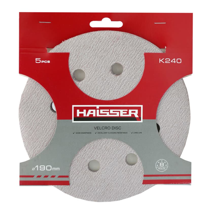 Круг шліфувальний самоклеючий з отв. - 190мм, k 240, н-р 5шт (HAISSER)