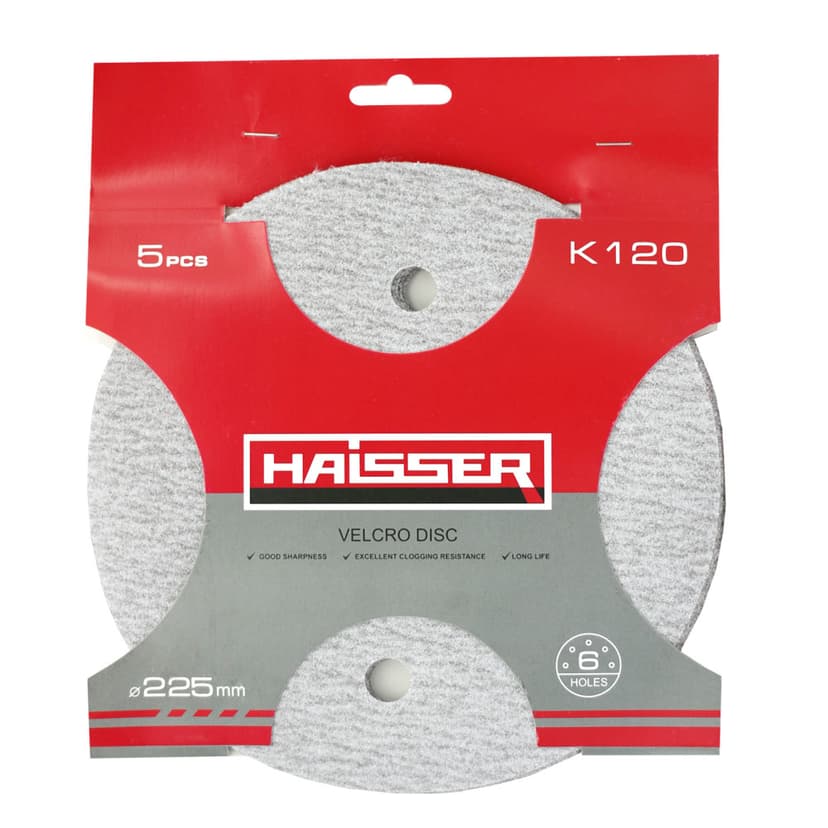 Круг шліфувальний самоклеючий з отв. - 225мм, k 120, н-р 5шт (HAISSER)