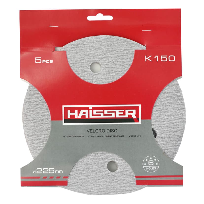 Круг шліфувальний самоклеючий з отв. - 225мм, k 150, н-р 5шт (HAISSER)