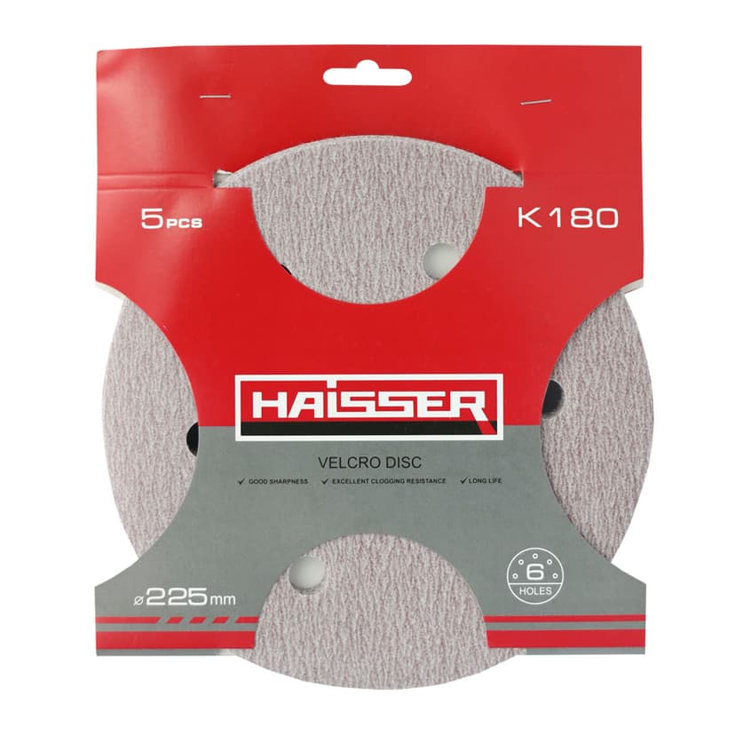 Круг шліфувальний самоклеючий з отв. - 225мм, k 180, н-р 5шт (HAISSER)