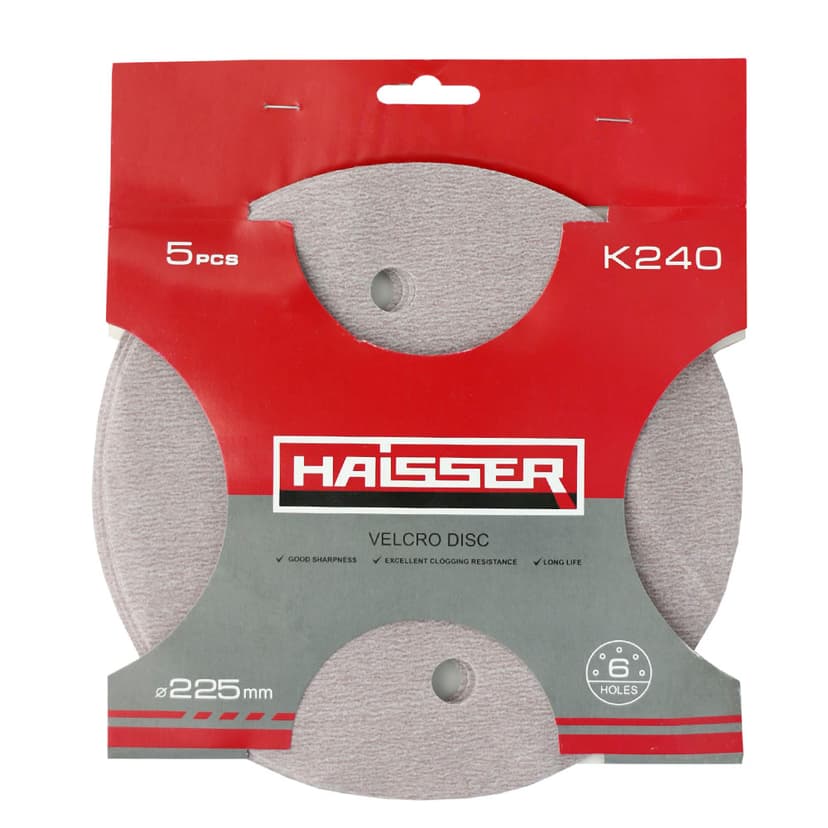Круг шліфувальний самоклеючий з отв. - 225мм, k 240, н-р 5шт (HAISSER)