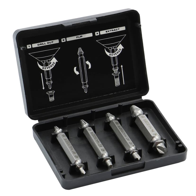 Набір екстракторів 4 шт. (HAISSER) №1: 3-5mm, №2: 4-8mm, №3: 5-10mm, №4: 6-14mm