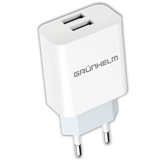 Блок живлення - GWC-02, 5V/2,1А, 2 USB, білий (GRUNHELM)