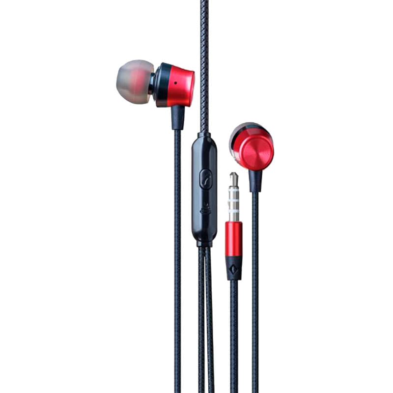 Навушники провідні з мікрофоном, 1,2м - GEP-02R, червоні (GRUNHELM)