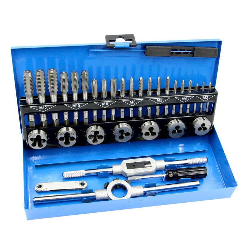 Набір мітчиків та плашок 32 од. (М3,М4,М5,М6,М8,М10,М12, тримачі 2шт., різьбомір, викрутка) (WERK)