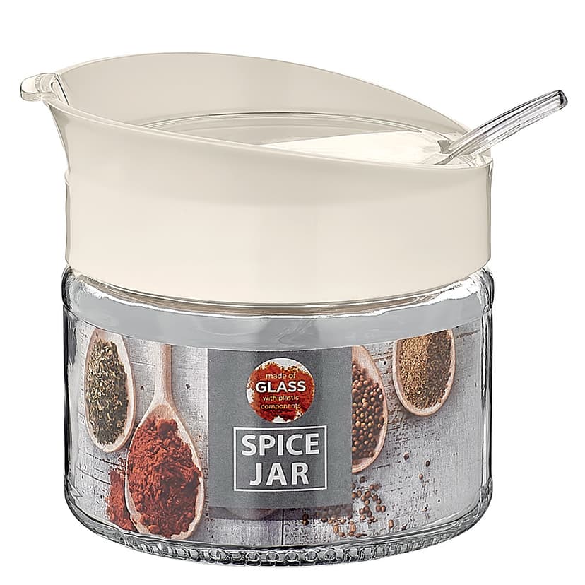 VT-161004 Ємність скляна для спецій з ложкою Vittora, 300 мл, біла