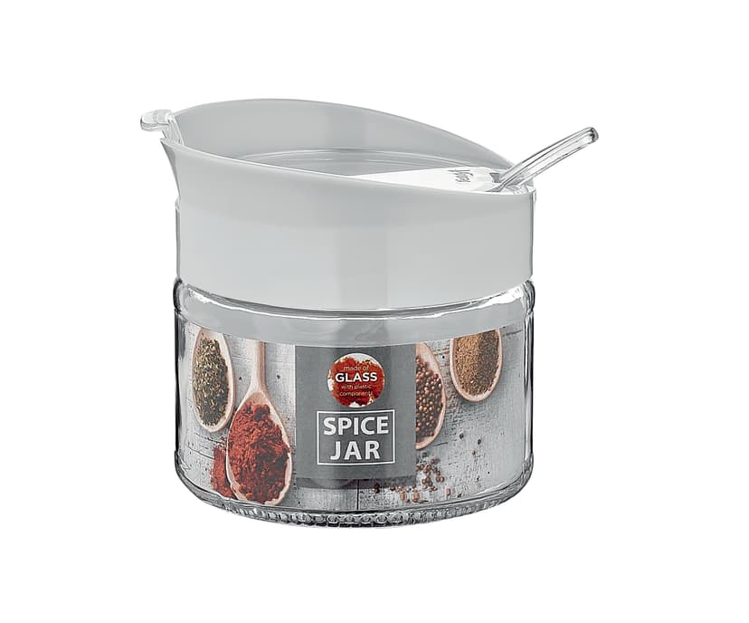 VT-161004 Ємність скляна для спецій з ложкою Vittora, 300 мл, сіра