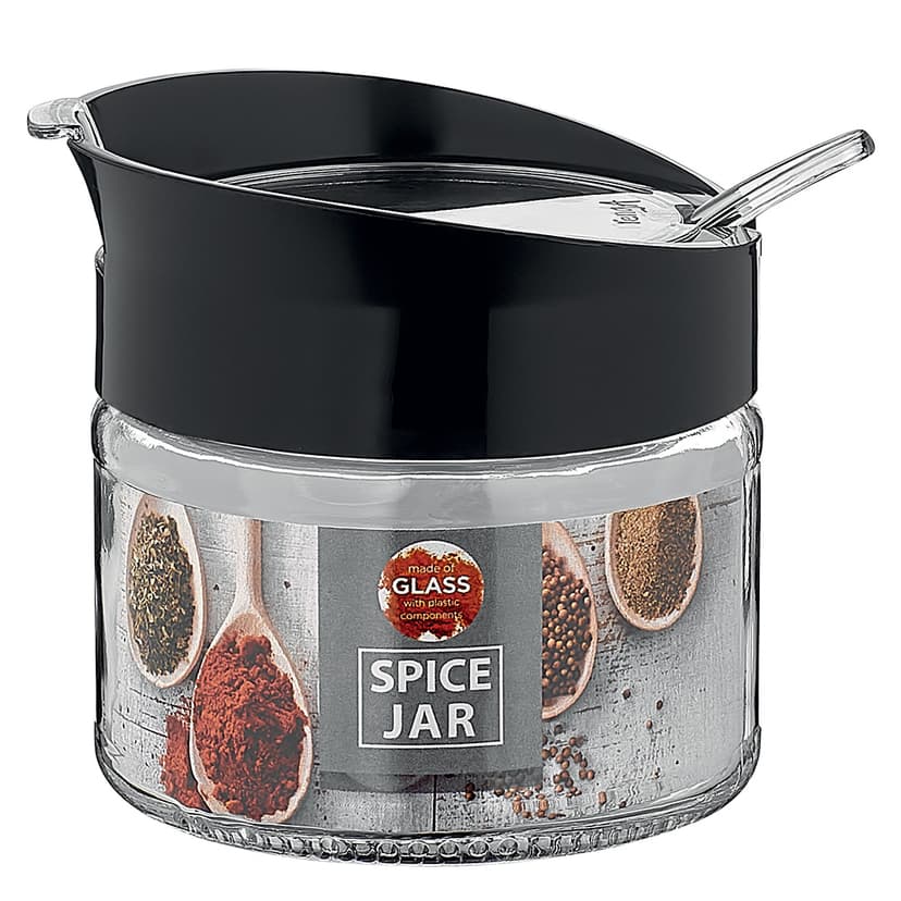 VT-161004 Ємність скляна для спецій з ложкою Vittora, 300 мл, чорна