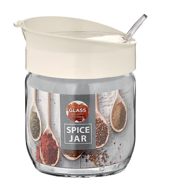 VT-161010 Ємність скляна для спецій з ложкою Vittora, 425 мл, біла