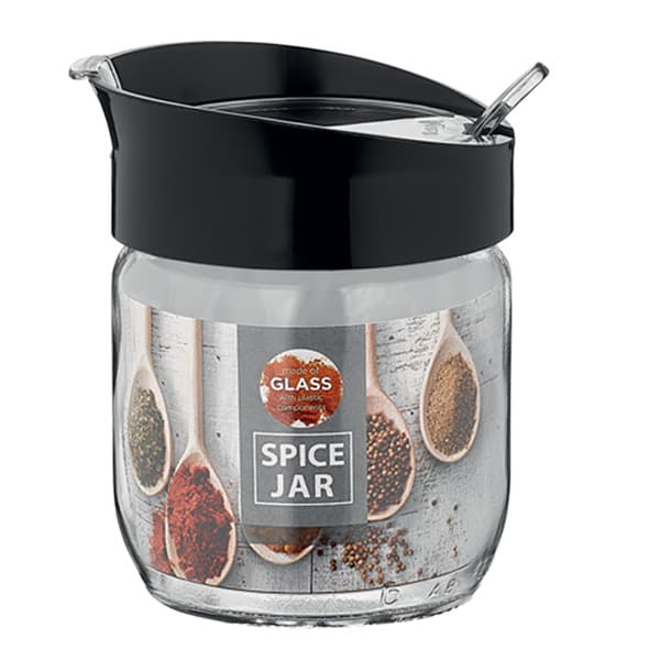 VT-161010 Ємність скляна для спецій з ложкою Vittora, 425 мл, чорна