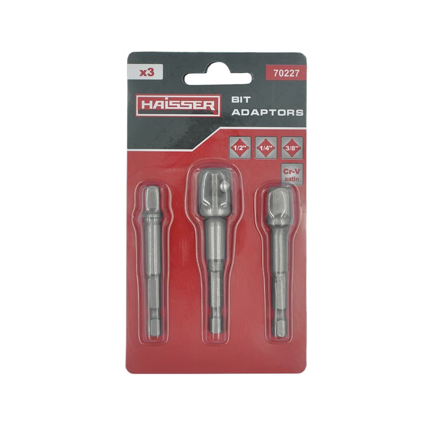 (70227) Набір перехідників для торцевих головок 1/4", 3/8", 1/2" 3 шт. HAISSER