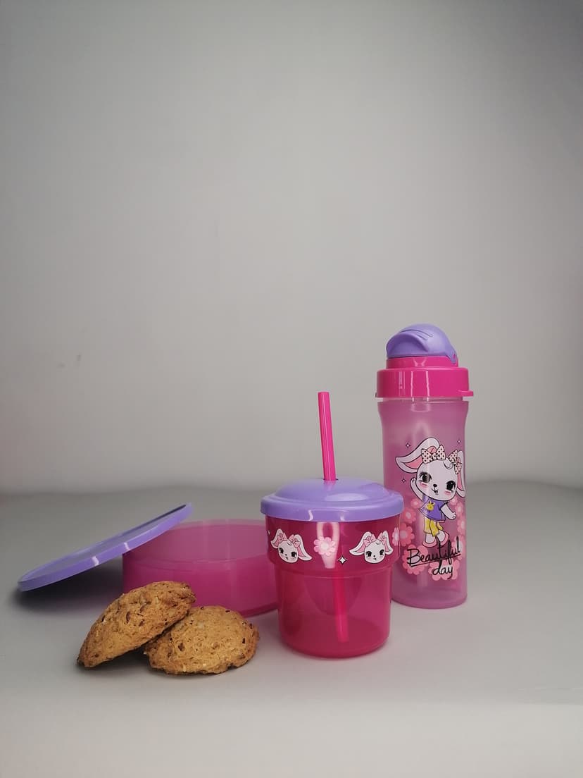 Дитячий набор Kai (пляшка 300мл, чашка 250мл, контейнер 360мл) GT-G-712008 GUSTO, рожевий