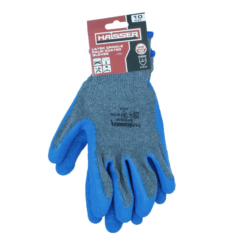 (211427) Рукавички поліестер-бавовна сірі, з синім латексним покриттям з підв. HAISSER