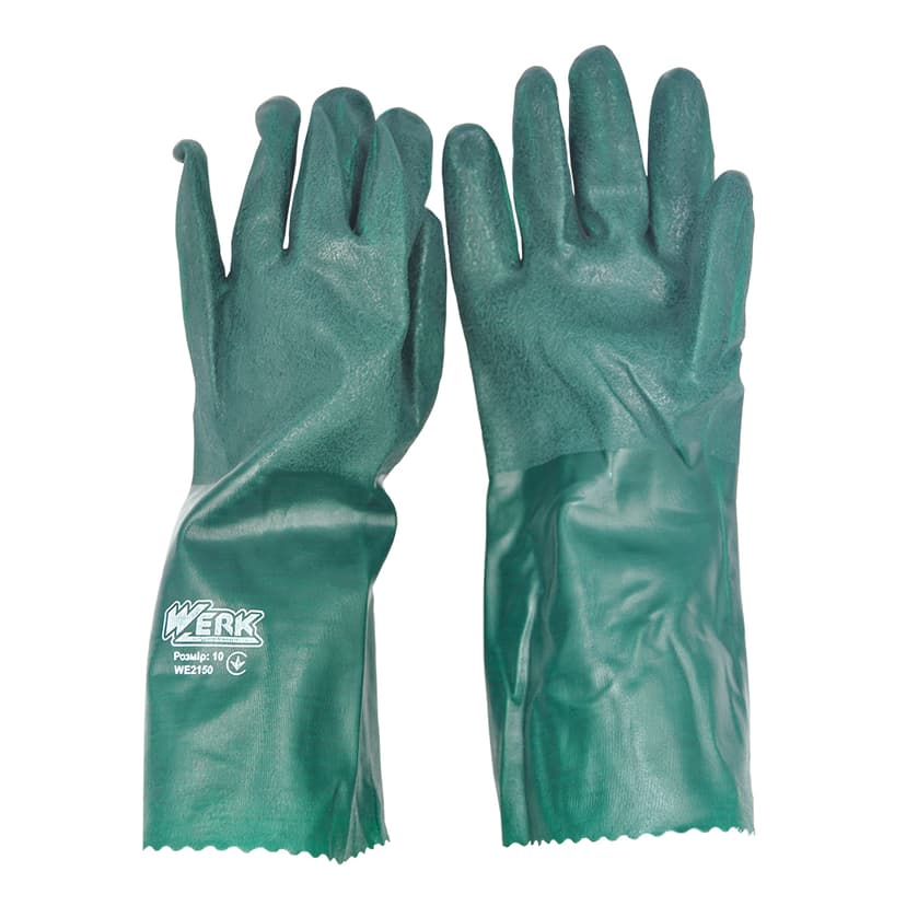(WE2150) Рукавички з ПВХ покриттям, зелені, повний облив WERK