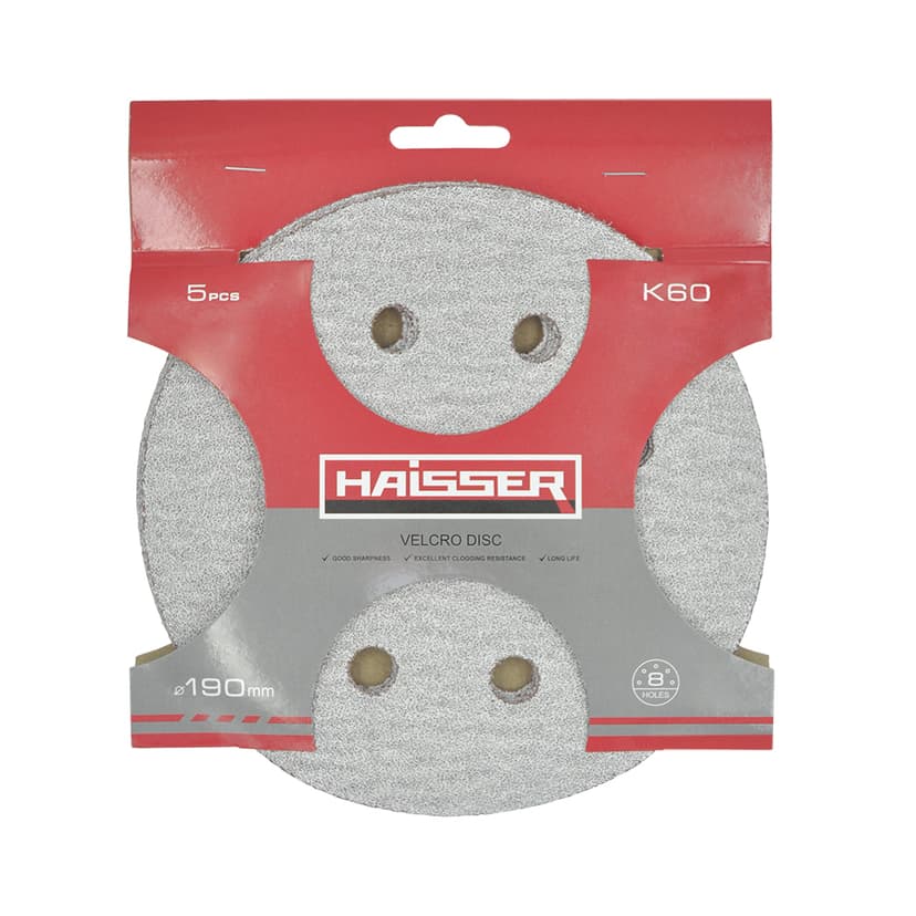 Круг шліфувальний самоклеючий з отв. - 190мм, k 60, н-р 5шт (HAISSER)