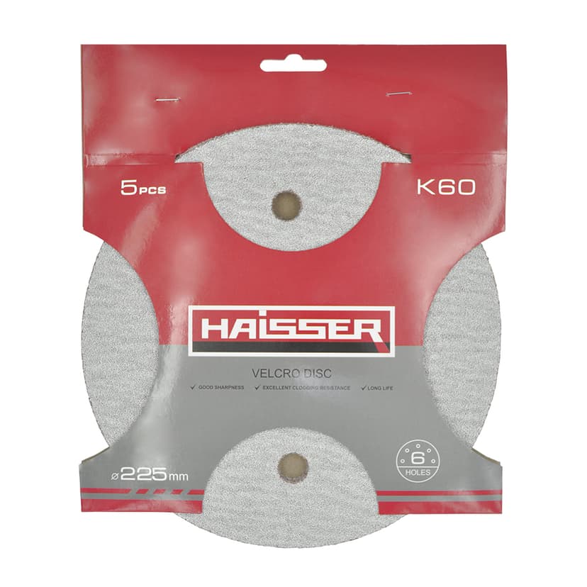 Круг шліфувальний самоклеючий з отв. - 225мм, k 60, н-р 5шт (HAISSER)
