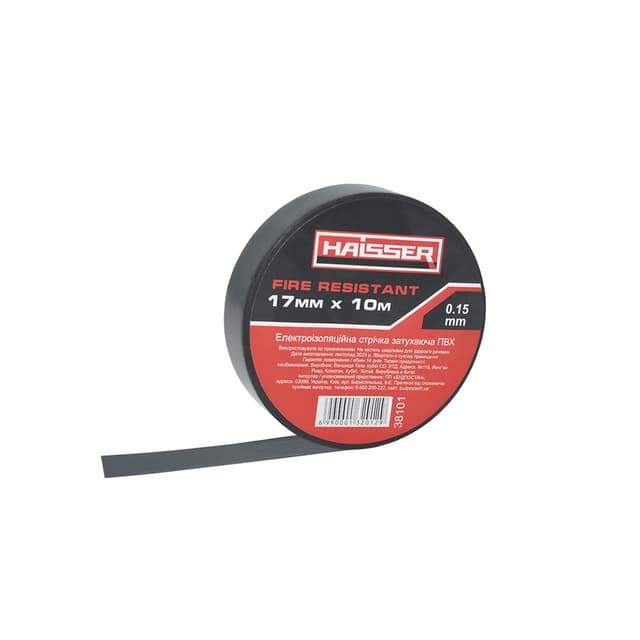 (38101) Електроізоляційна стрічка затухаюча ПВХ 0,15ммx17ммx10м чорна HAISSER