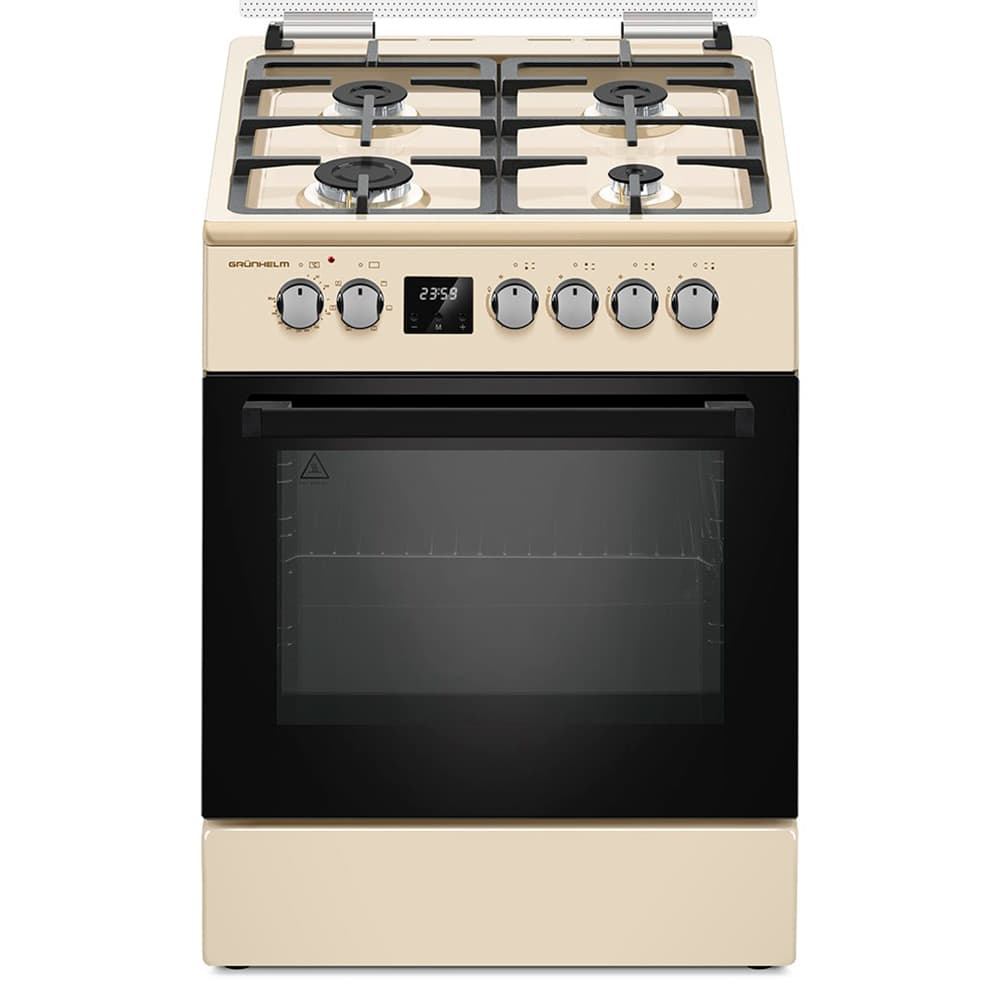 Плита газоелектр. 60см - FD661234BE, бежева, чавунна решітка, дисплей (GRUNHELM)