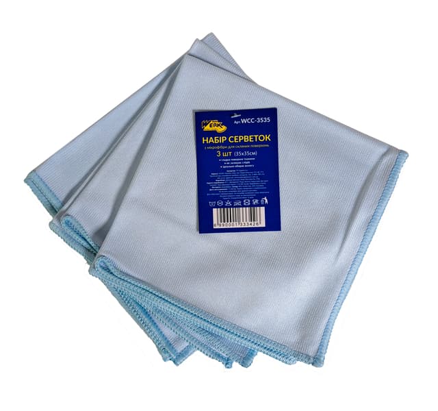 Набір серветок з мікрофібри для скляних поверхонь 35x35см (3 шт) - WCC-3535 (WERK)