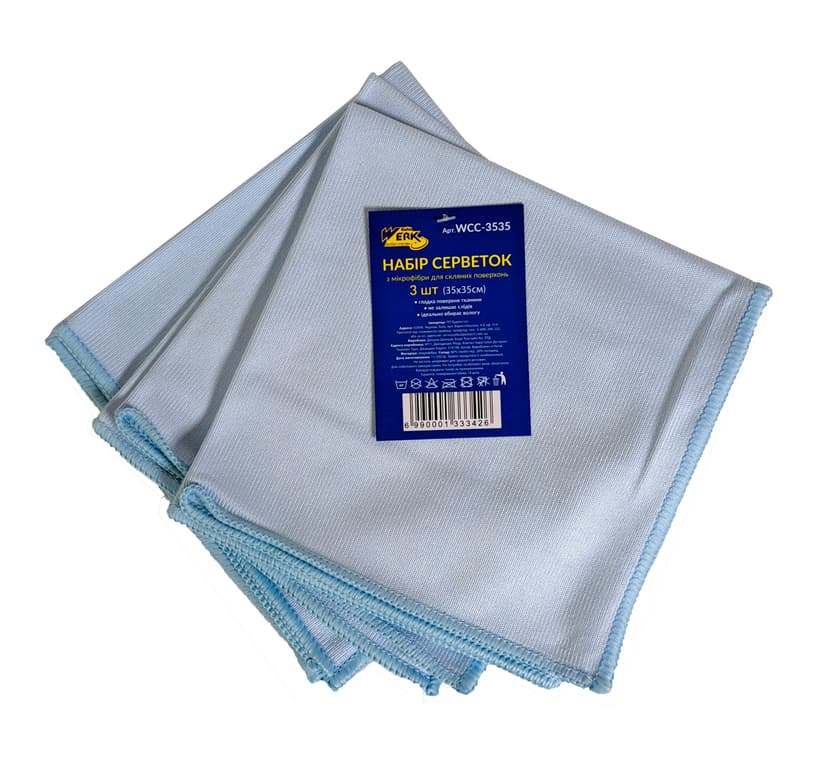 Набір серветок з мікрофібри для скляних поверхонь 35x35см (3 шт) - WCC-3535 (WERK)